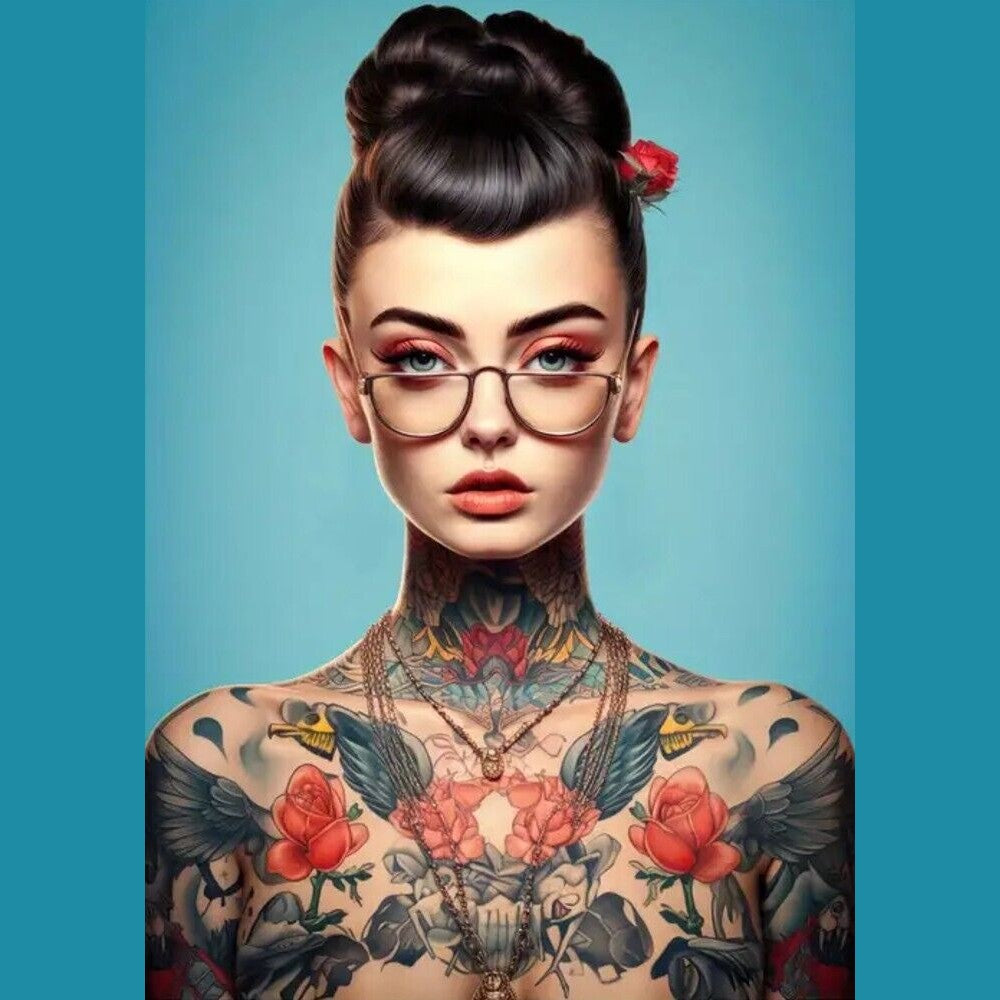 Stunning Tattoo Model With Glasses Artistic Canvas Print 12" X 16" Art:Art Prints Style Your Walls